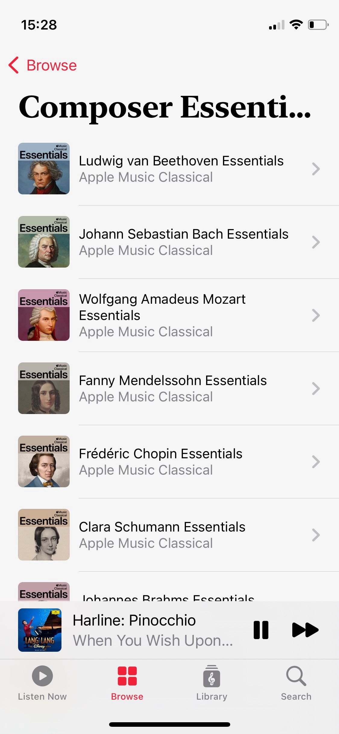 Screenshot of Apple Music Classical Composer Essentials