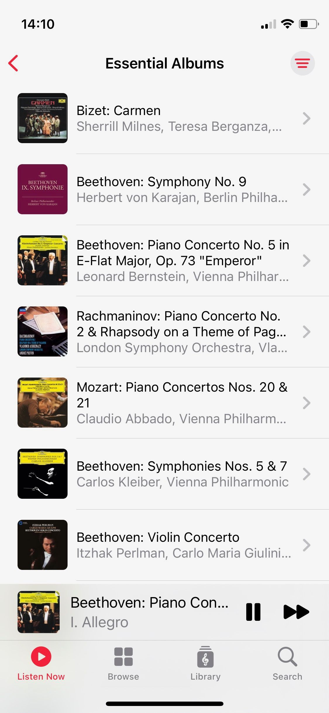 Screenshot of Apple Music Classical Essential Albums