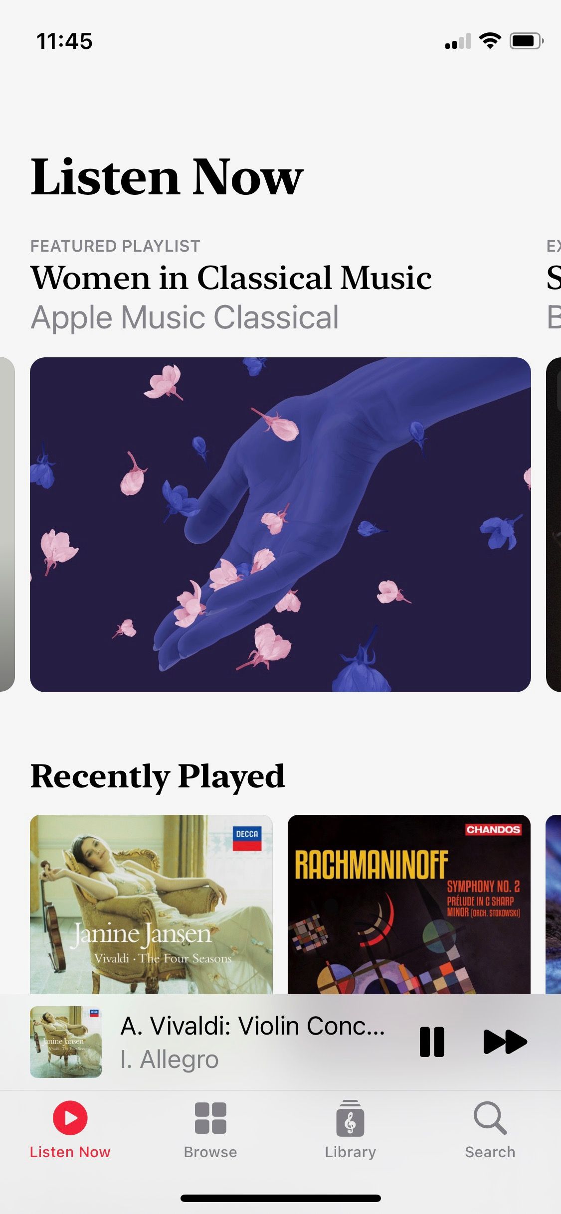 Screenshot of Apple Music Classical featured playlist