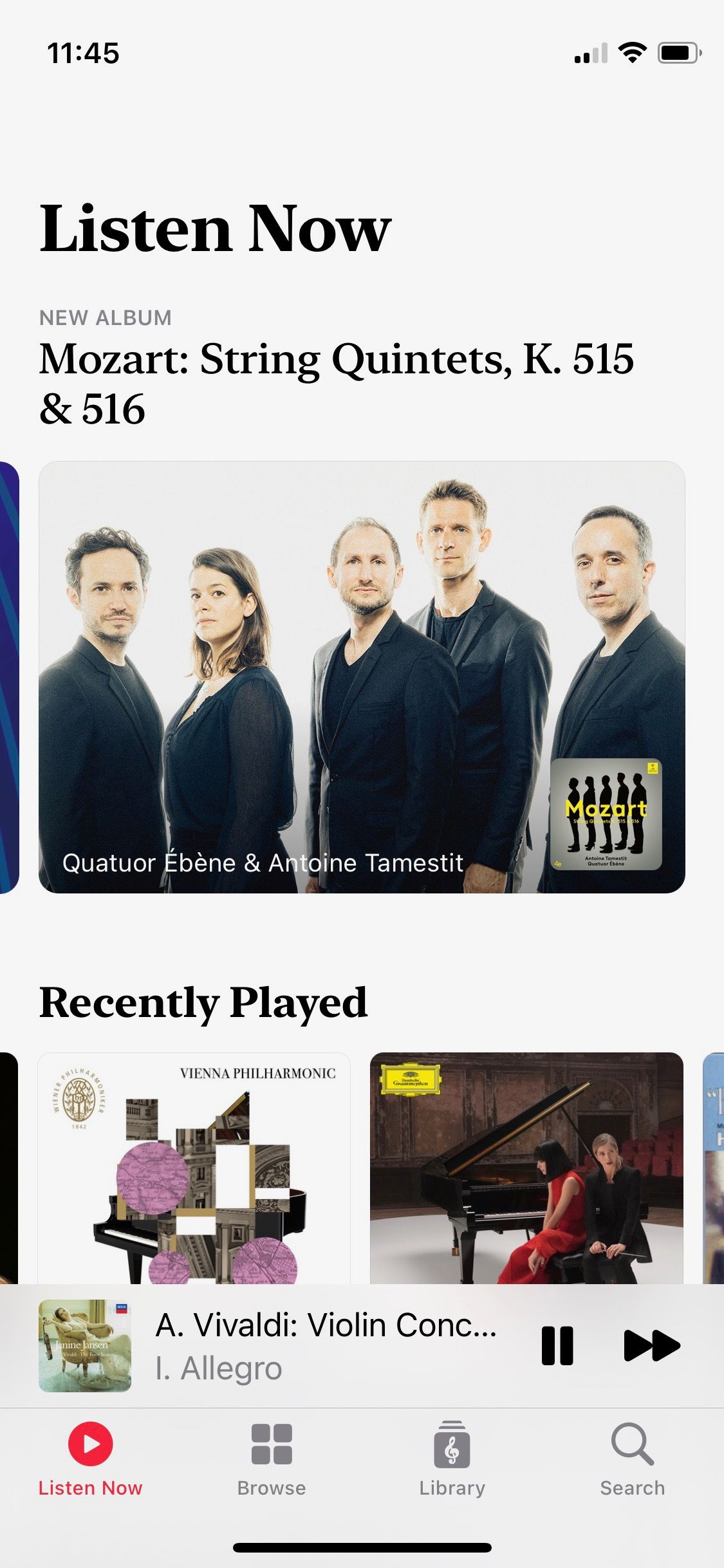 Screenshot of Apple Music Classical Listen Now tab