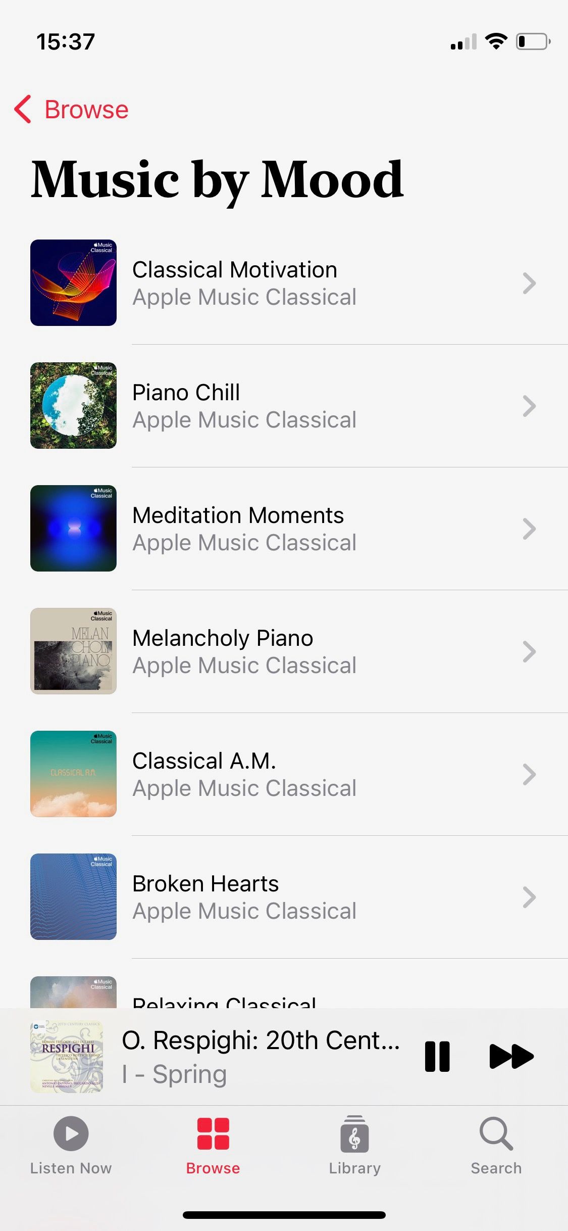 Screenshot of Apple Music Classical Music by Mood