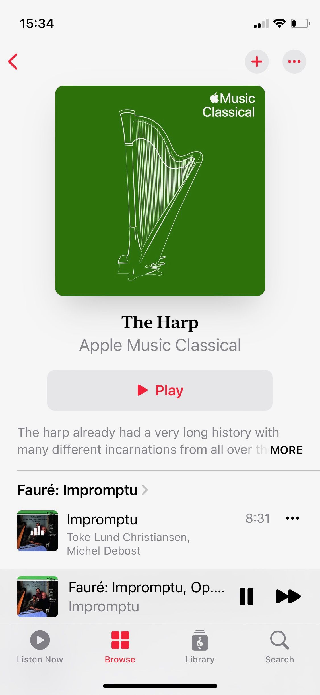 Screenshot of Apple Music Classical The Harp collection