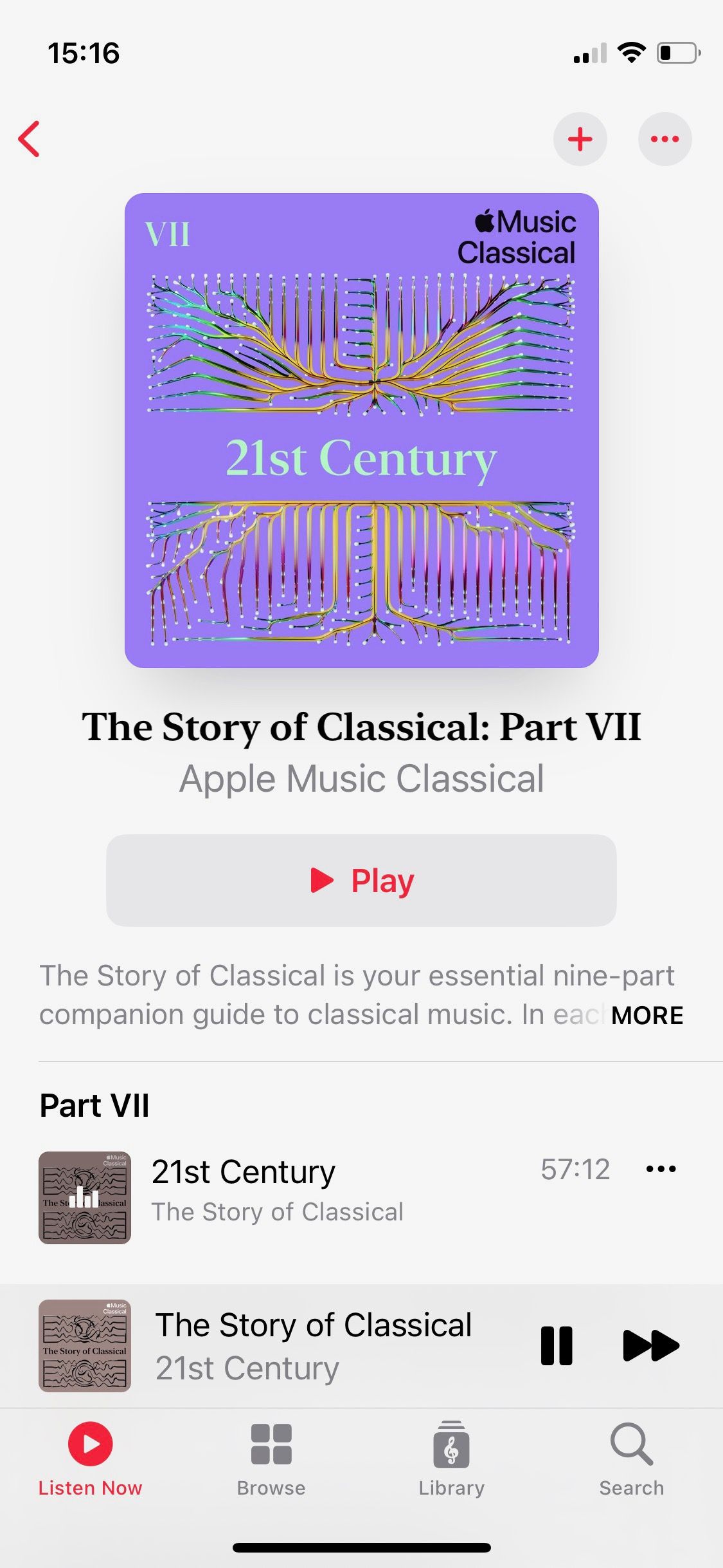 Screenshot of Apple Music Classical The Story of Classical part VII