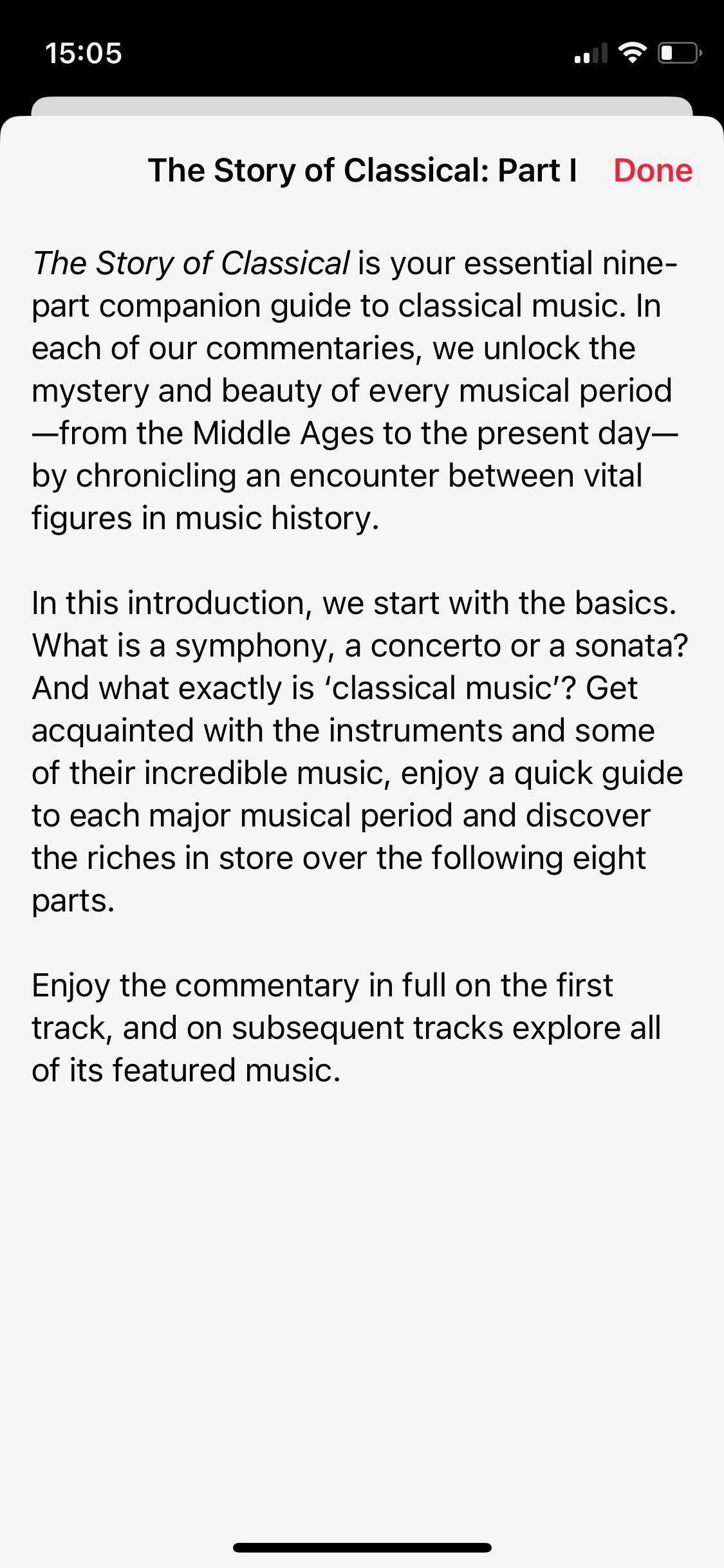 Screenshot of Apple Music Classical The Story of Classical series Part 1 introduction