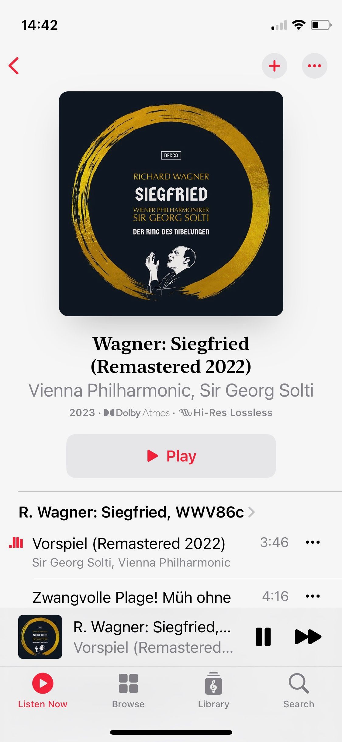 Screenshot of Apple Music Classical Wagner Spatial Audio album