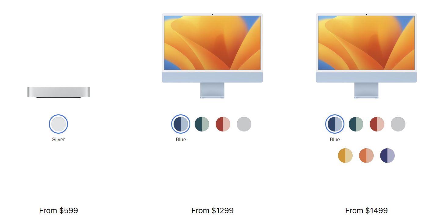 Screenshot of Apple's comparison page for Mac