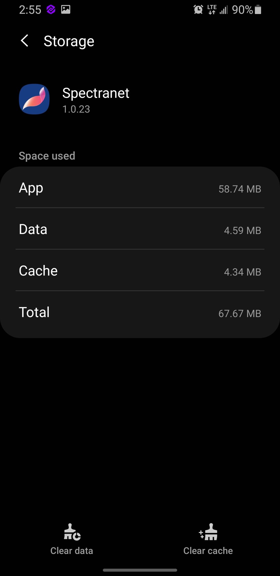 Screenshot of Clear Cache and Data Settings