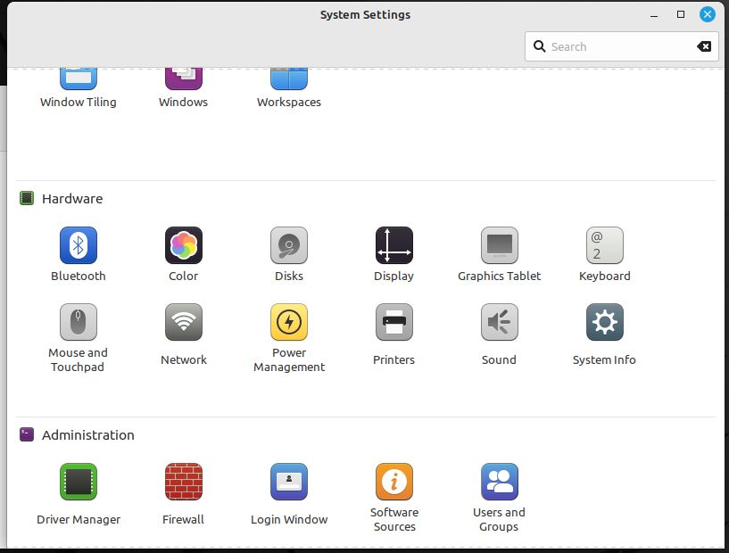 Screenshot of Linux Settings Screen