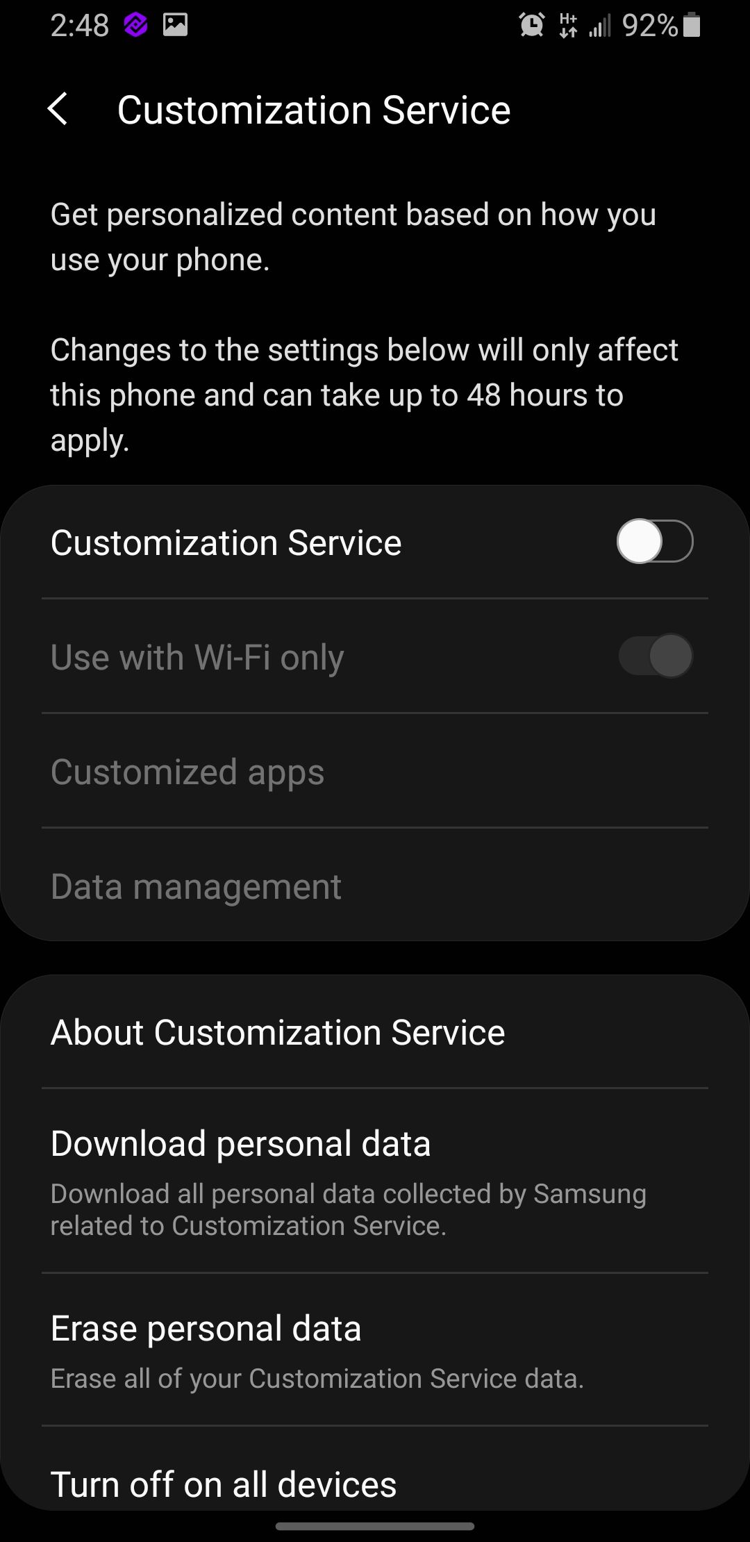Screenshot of Samsung Customization Service