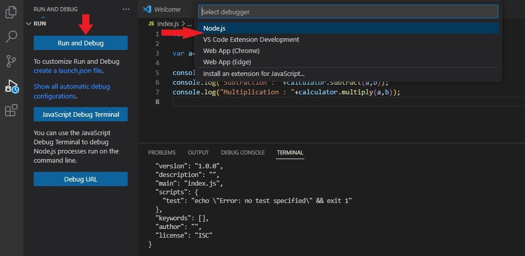 Cuplikan layar debugger di VS Code