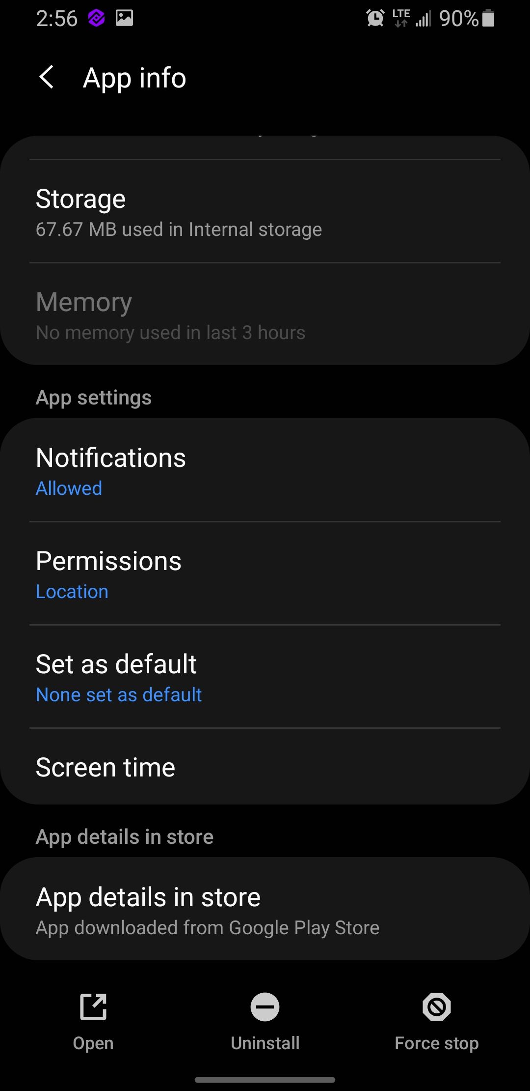 Screenshot Showing Notification Settings for an App