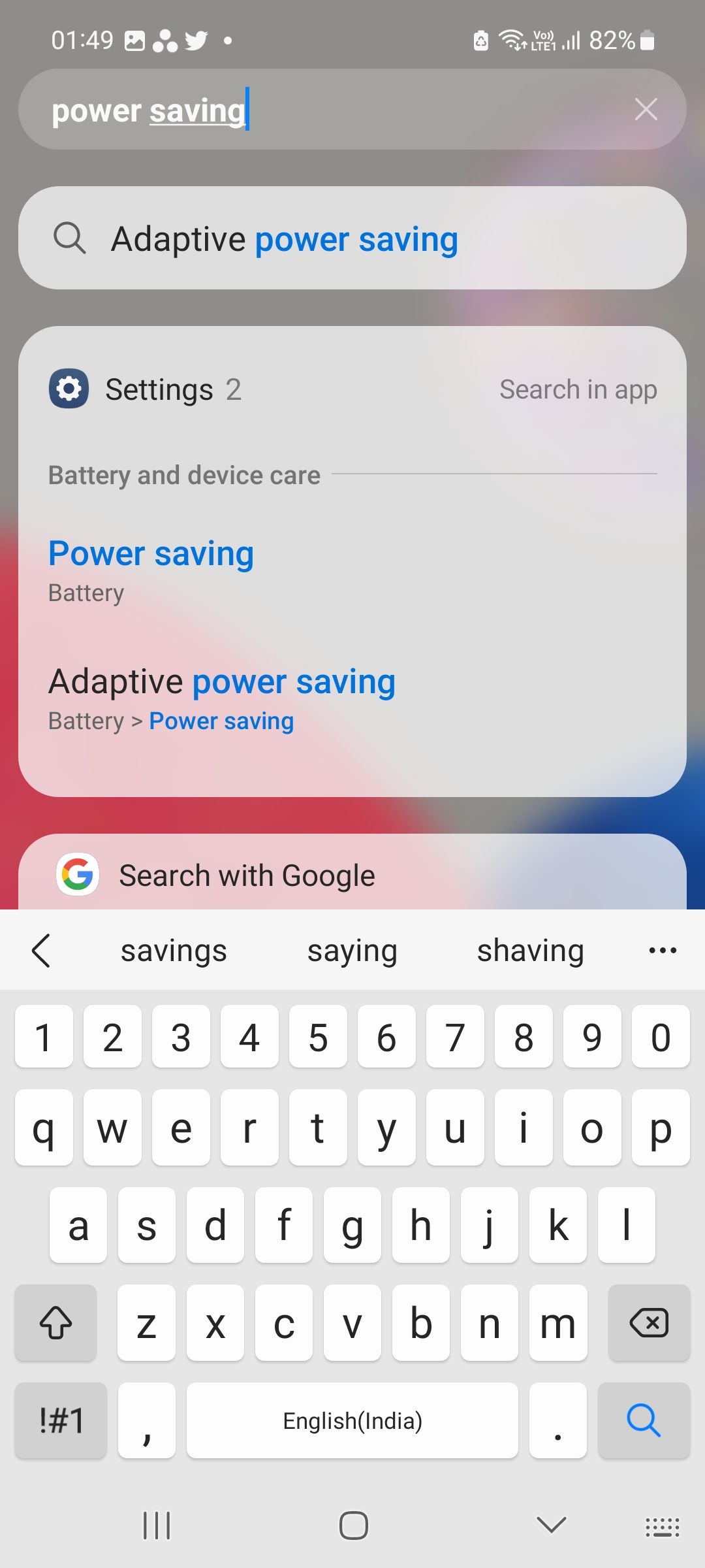searching for the power saving settings