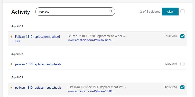 search, select, and delete search history on bing