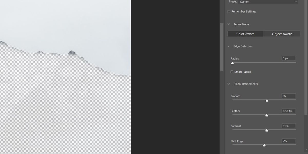 The Location of the Contrast Tool In the Select & Mask Workspace In Photoshop