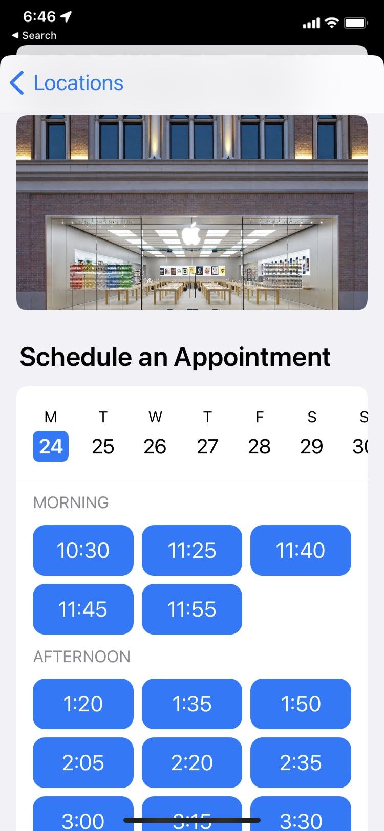 Select a date and time in the app for your Mac hardware repair