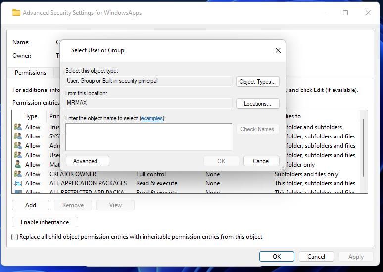 The Select User or Group window
