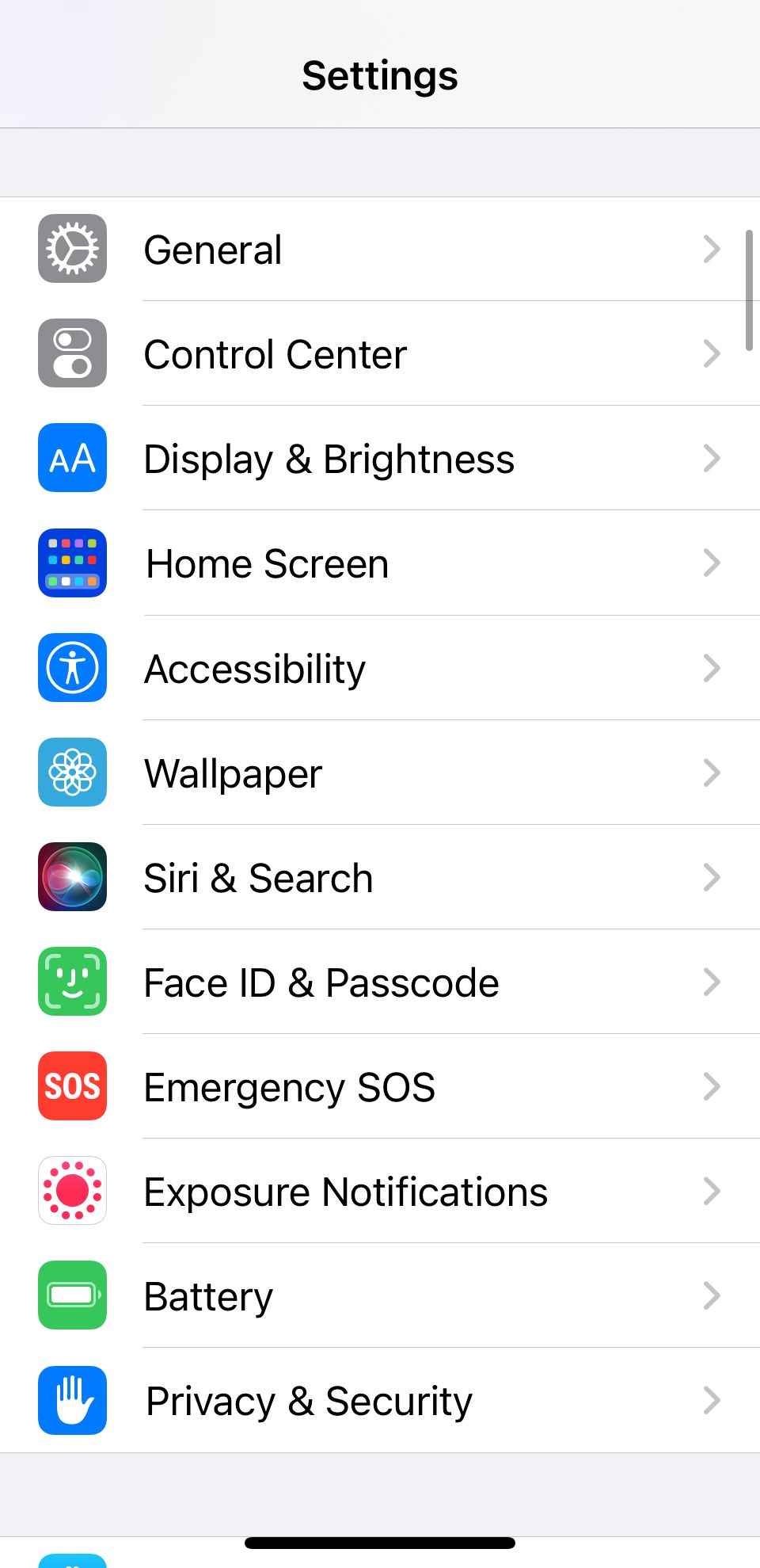 settings iphone menu