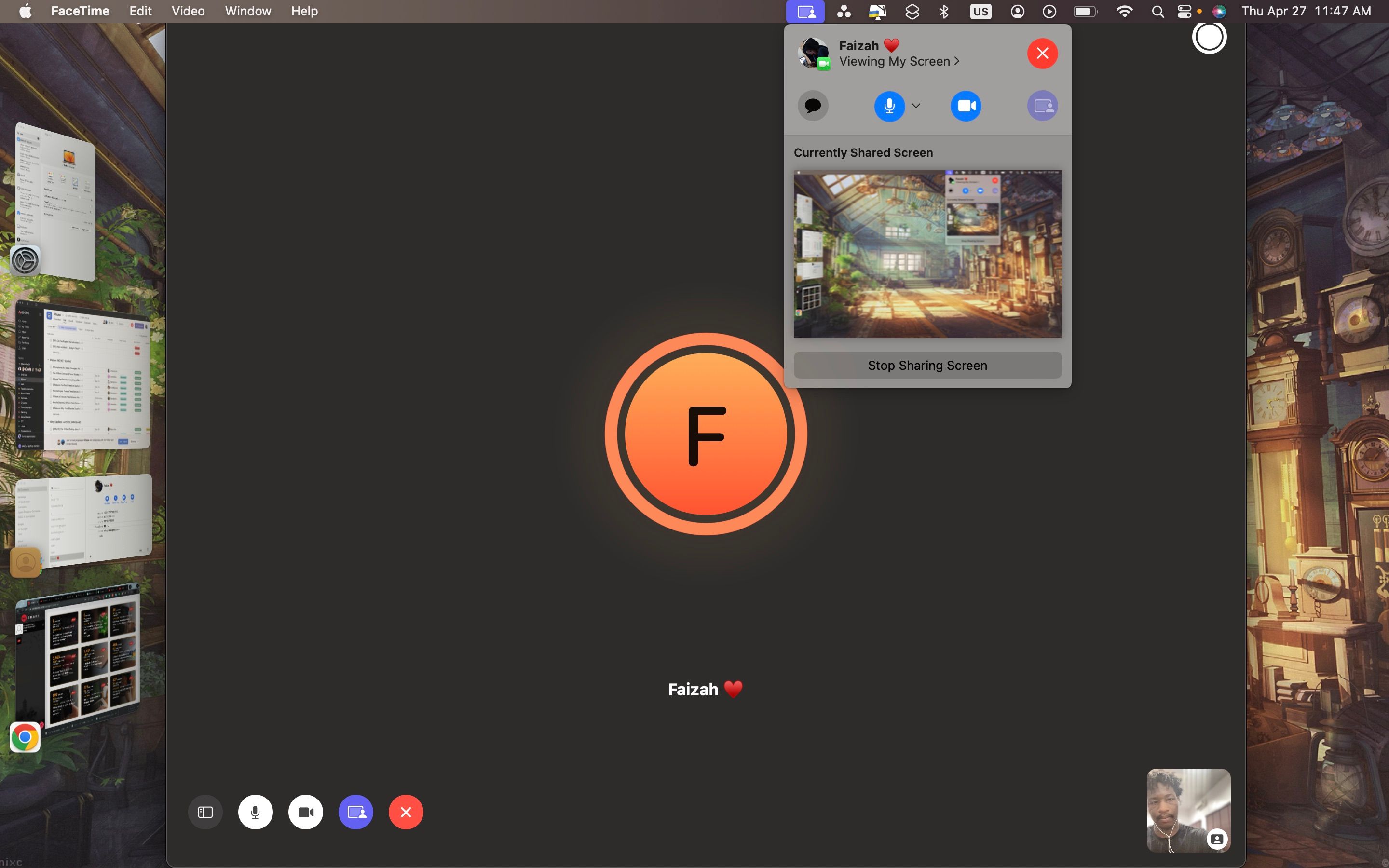 Sharing Screen menu on a FaceTime call
