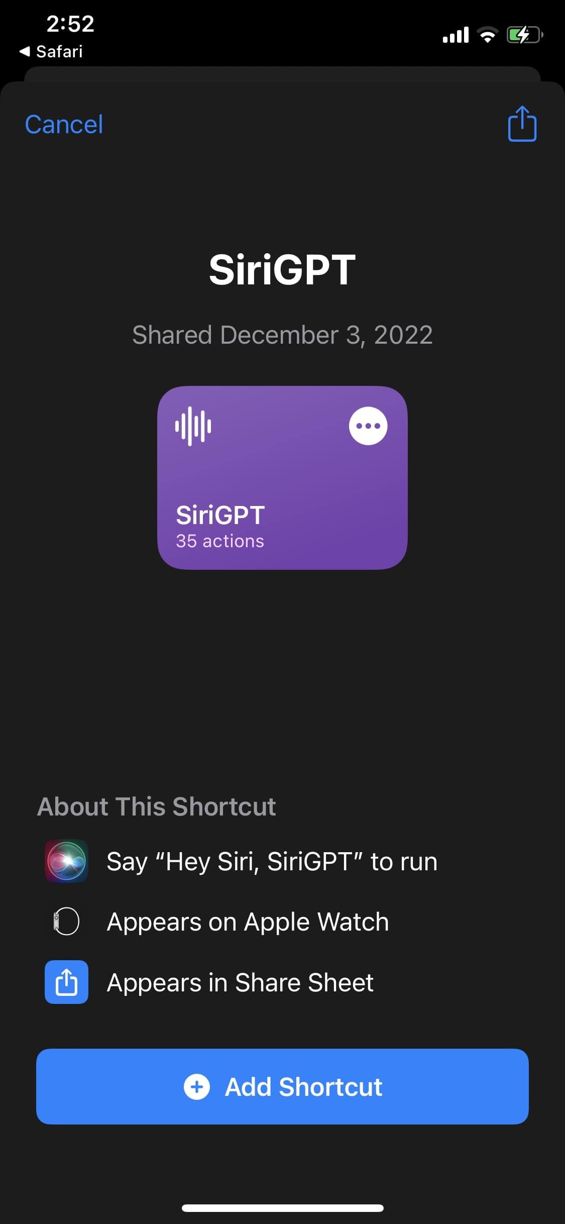 SiriGPT Shortcuts app iOS