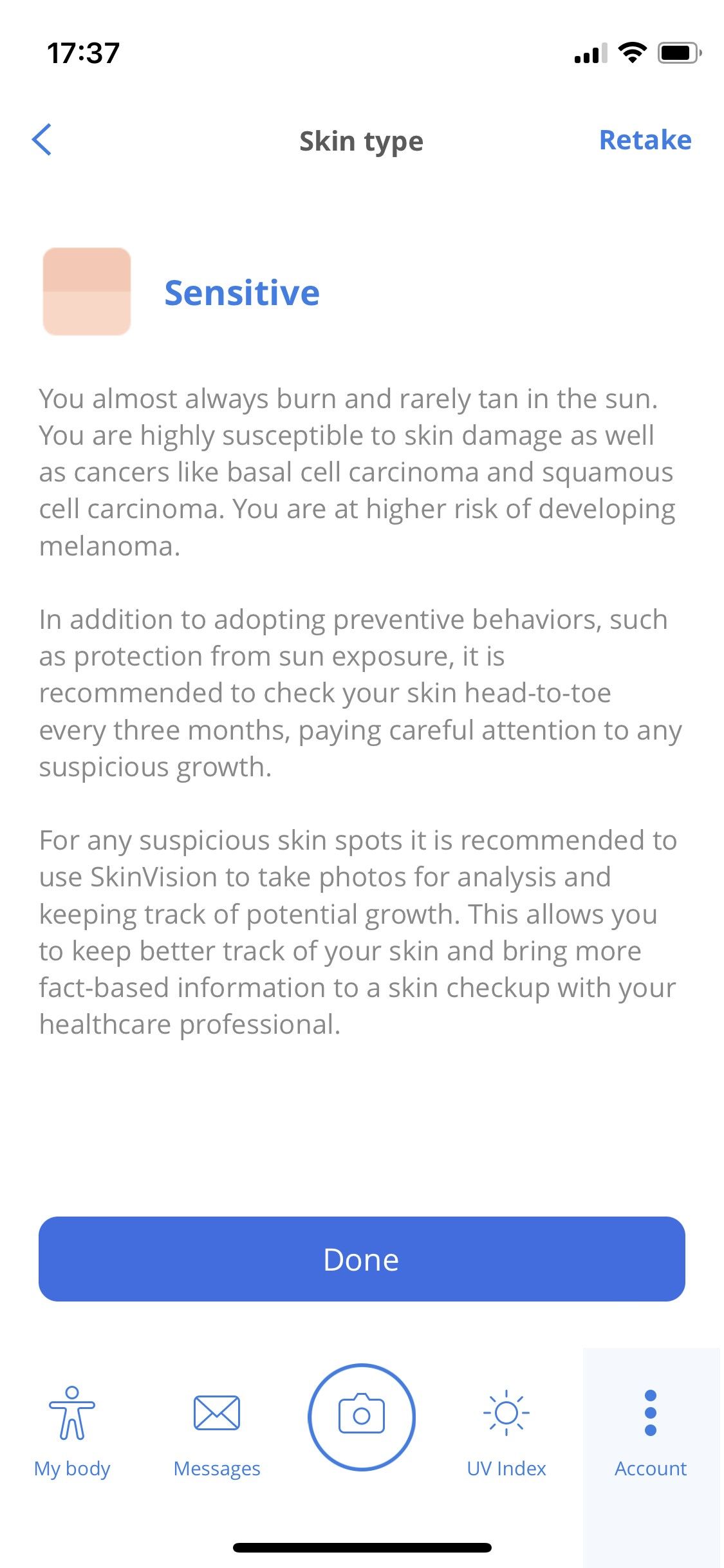 SkinVision - نوع پوست شما