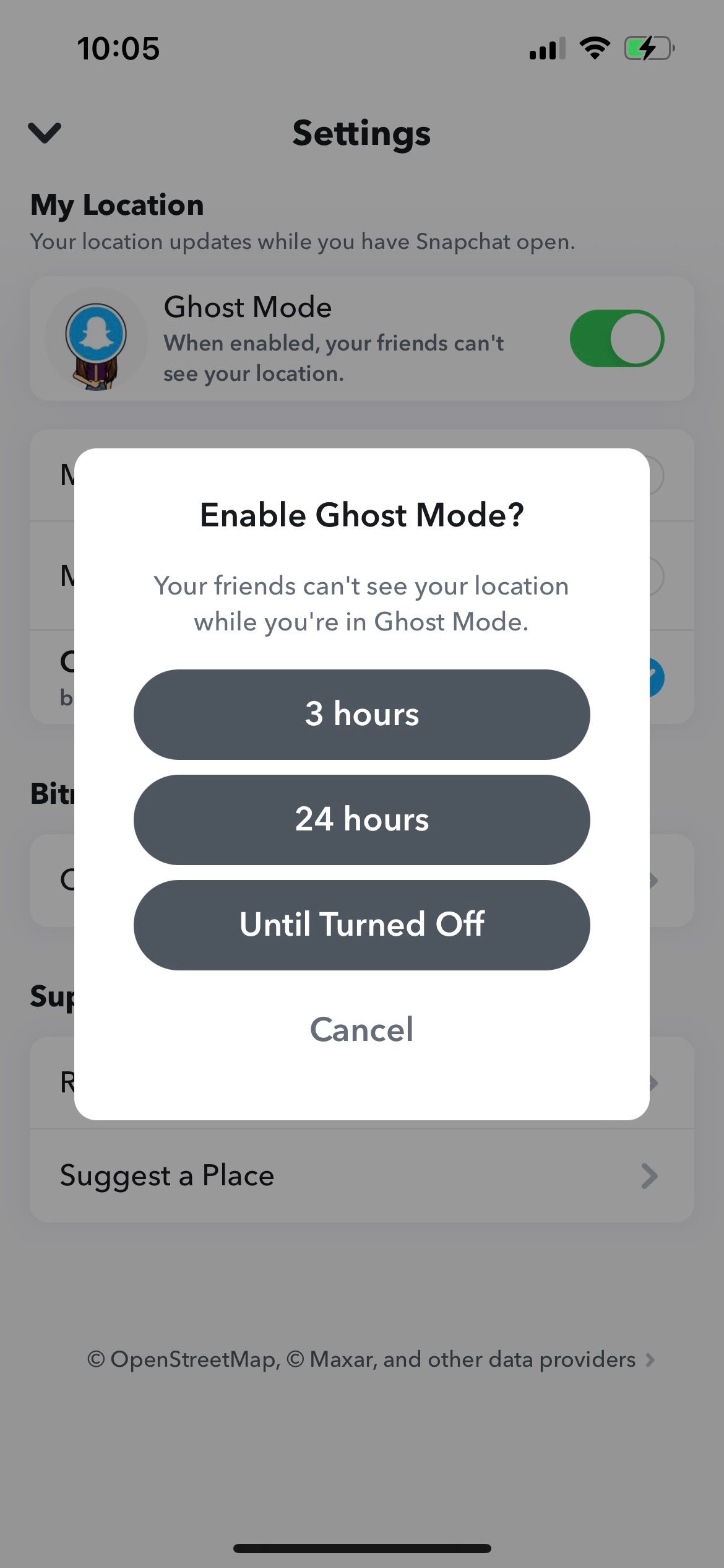 snap map ghost mode menu