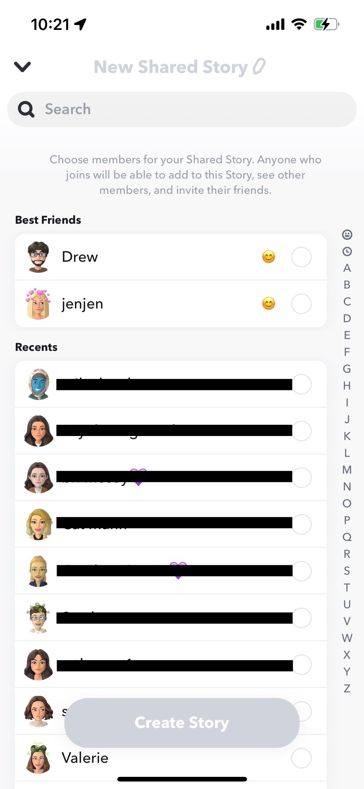 snapchat create new story menu