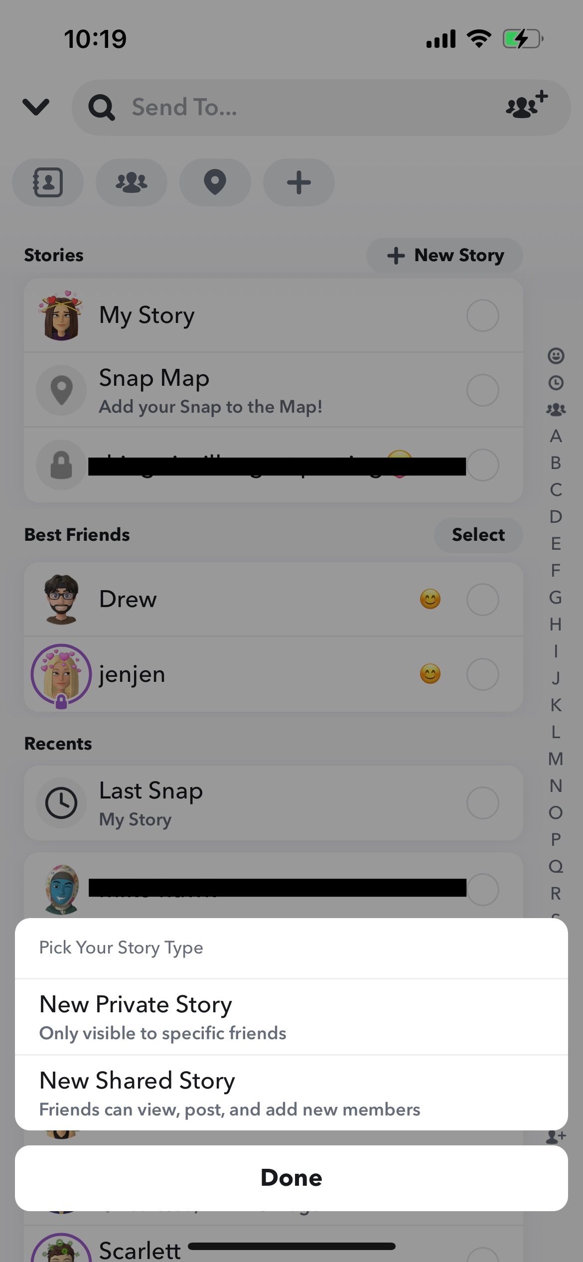 snapchat new story menu