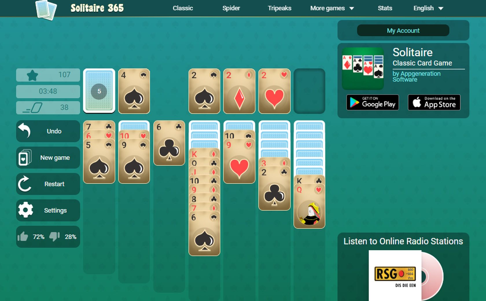 solitaire 365 card game website