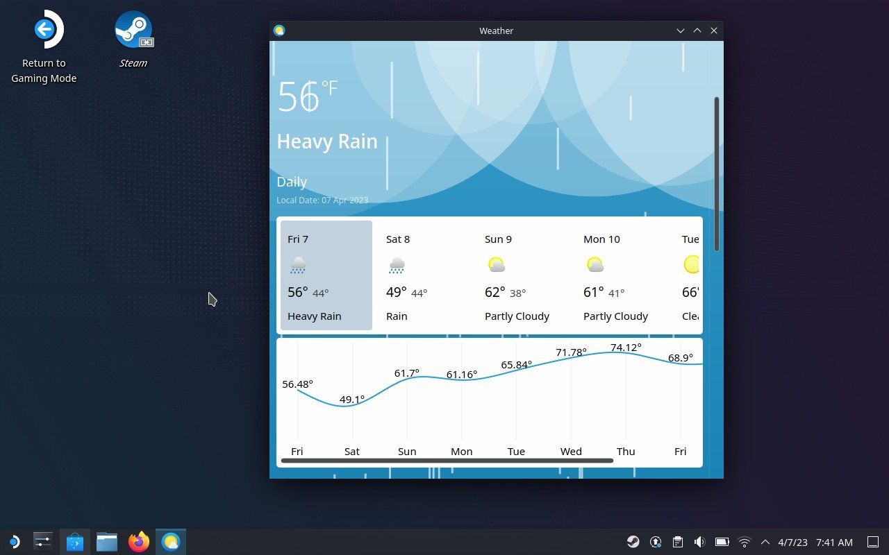 Ứng dụng thời tiết chạy trên SteamOS.
