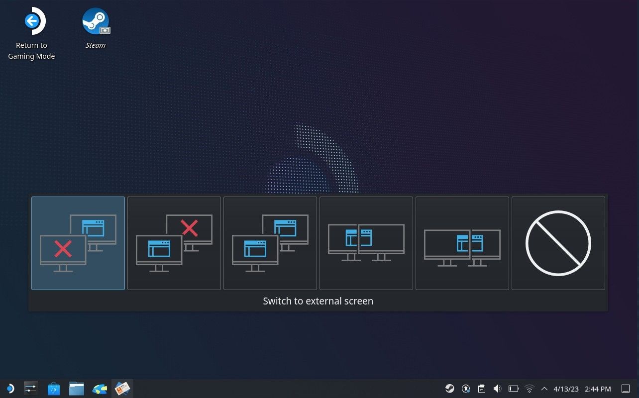 هنگام وصل کردن مانیتور به Steam Deck با استفاده از داک، گزینه‌ها را نمایش دهید.