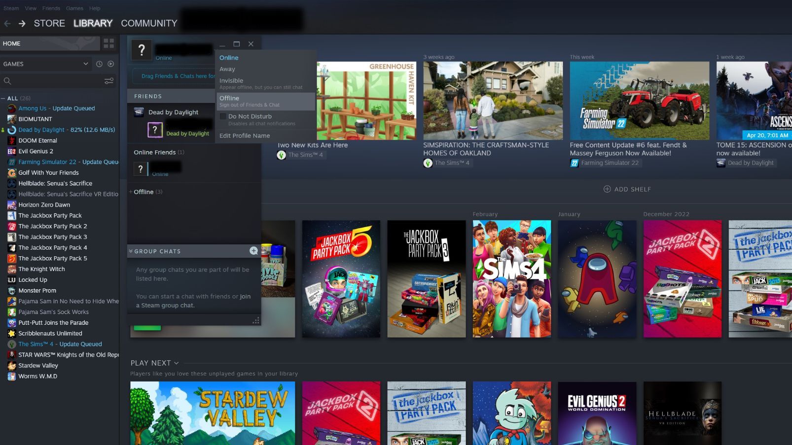 تنظیمات آنلاین منوی Steam Friends