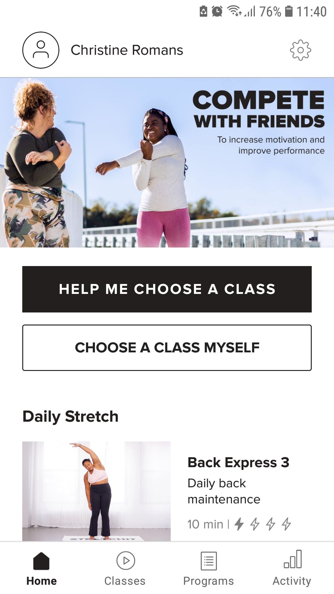 STRETCHIT mobile app home