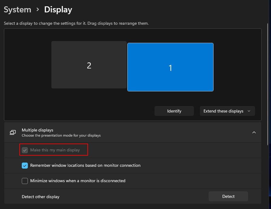 Switch the main display in Windows 