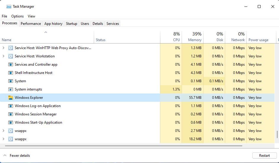 Quá trình Windows Explorer trong Trình quản lý tác vụ