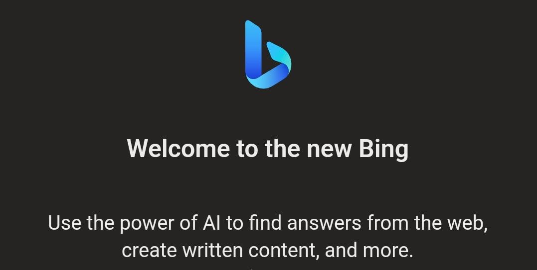 Bing logo with welcome text below