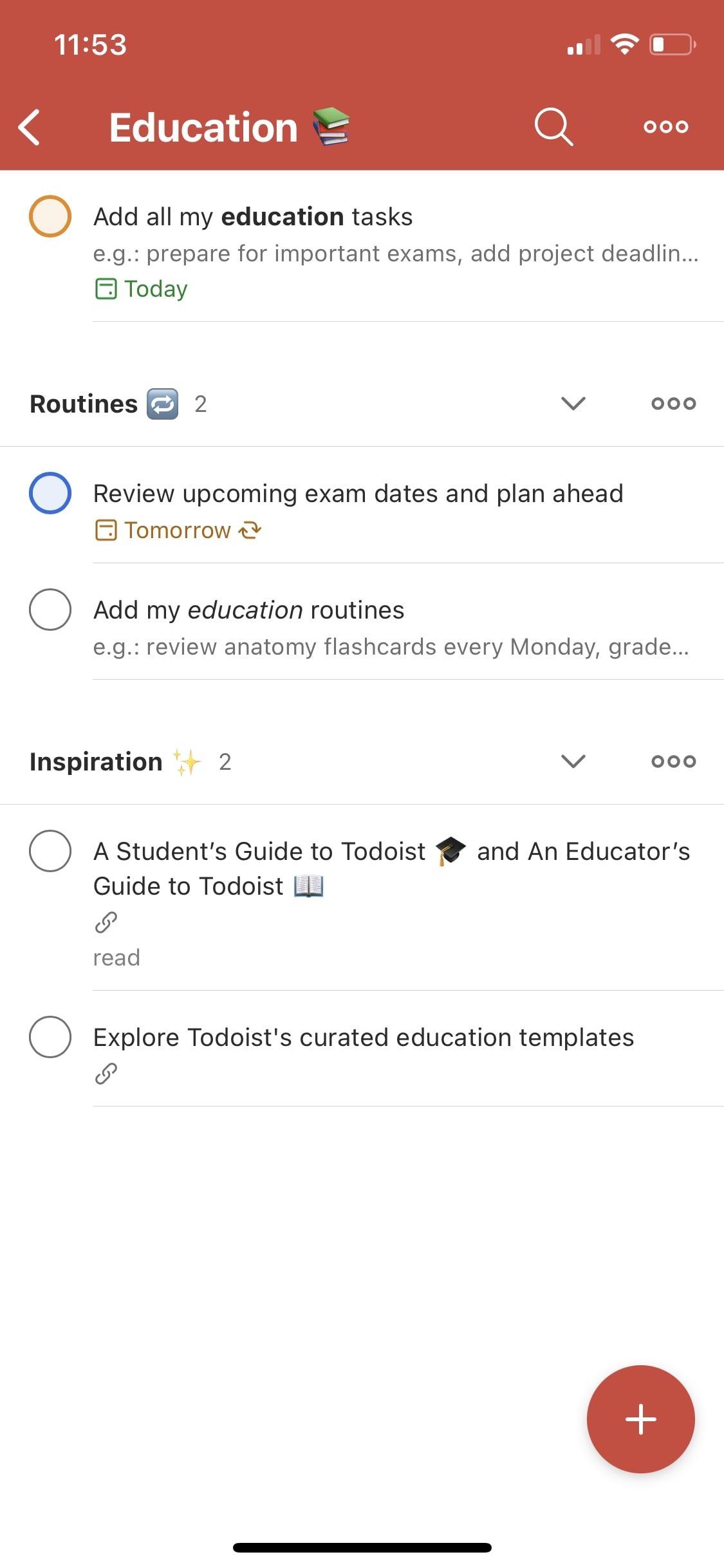 Todoist app categorypage