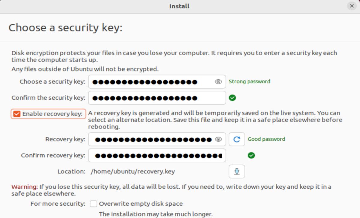 ubuntu security key recovery