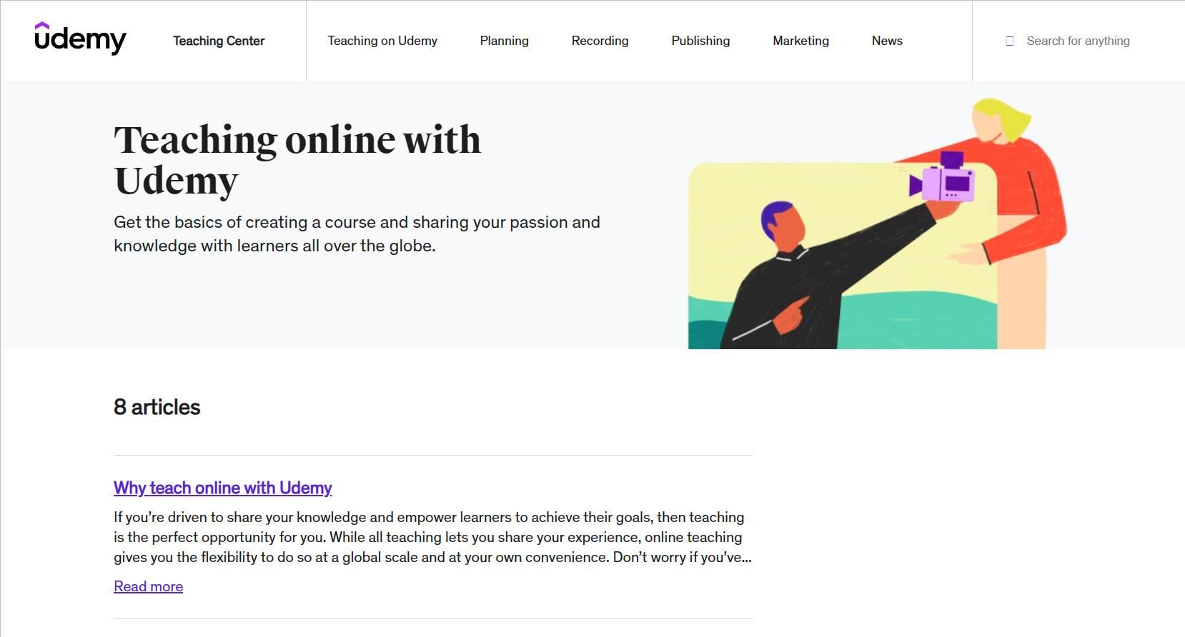 Udemy Teaching Online webpage