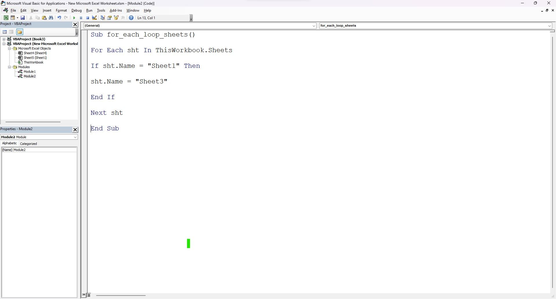 Cuplikan kode VBA di dalam editor pengkodean