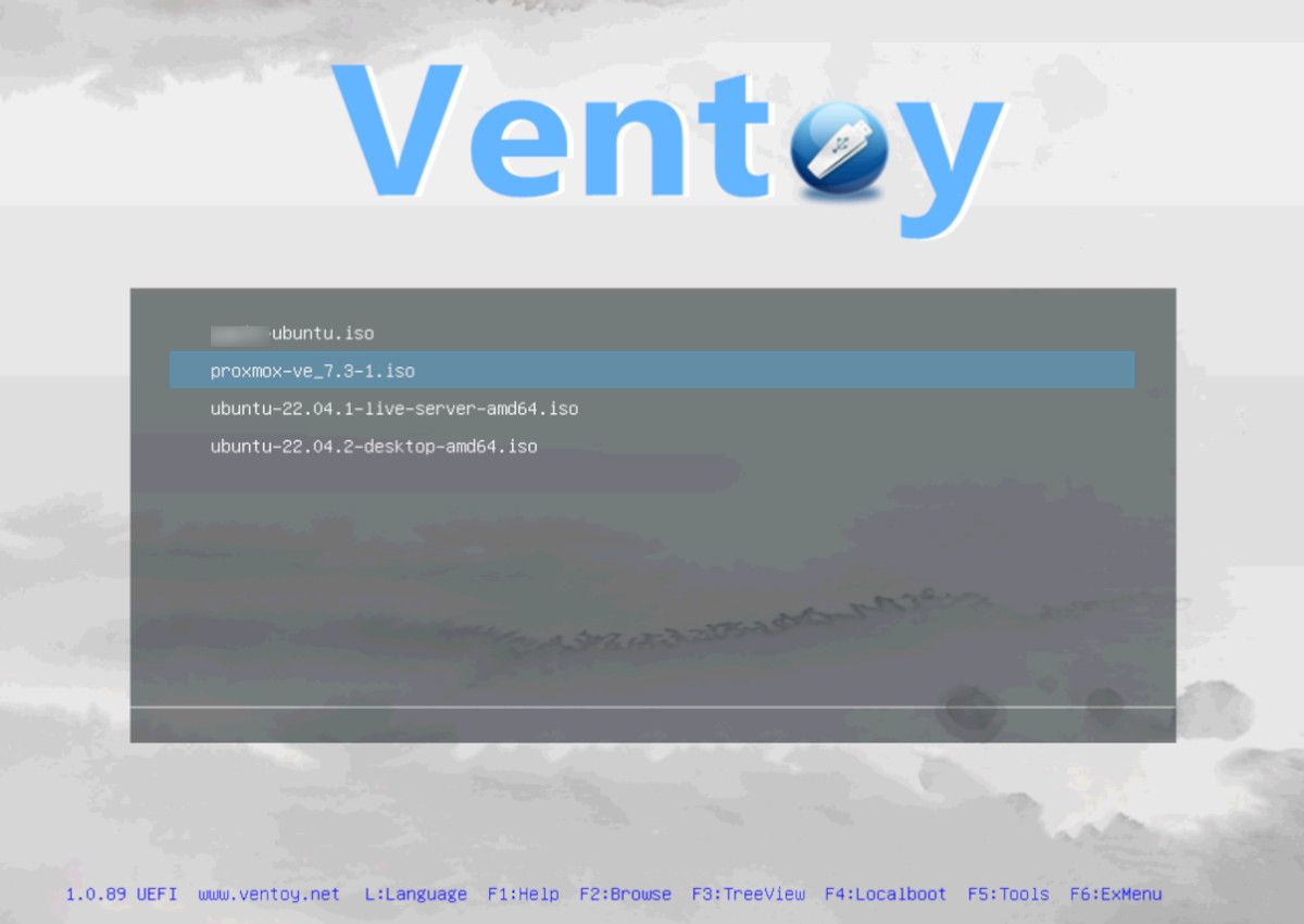 ventoy iso image selection page