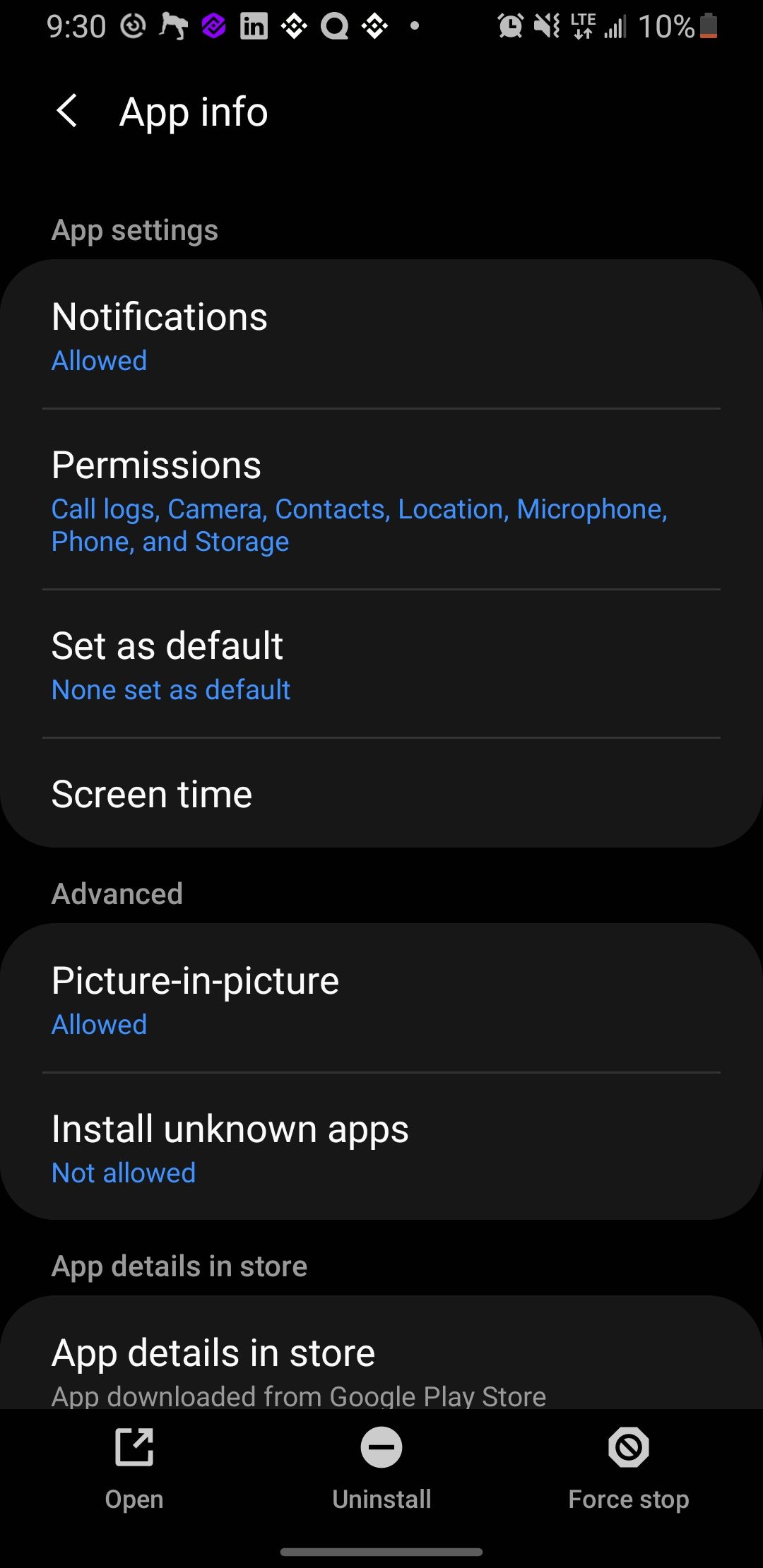 Screenshot of WhatsApp App Settings