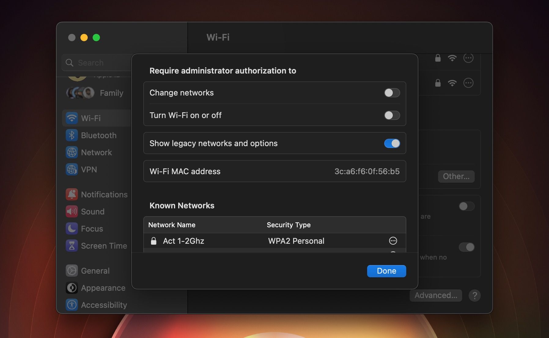 Wi-Fi MAC address in System Settings on macOS Ventura