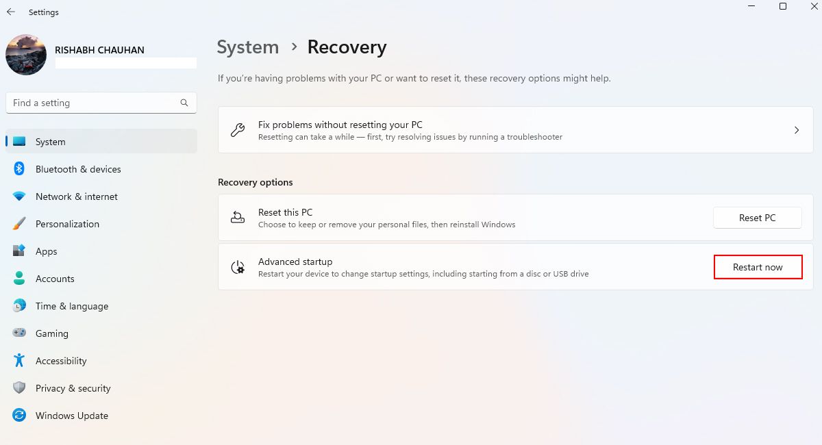 Windows 11 Recovery Settings