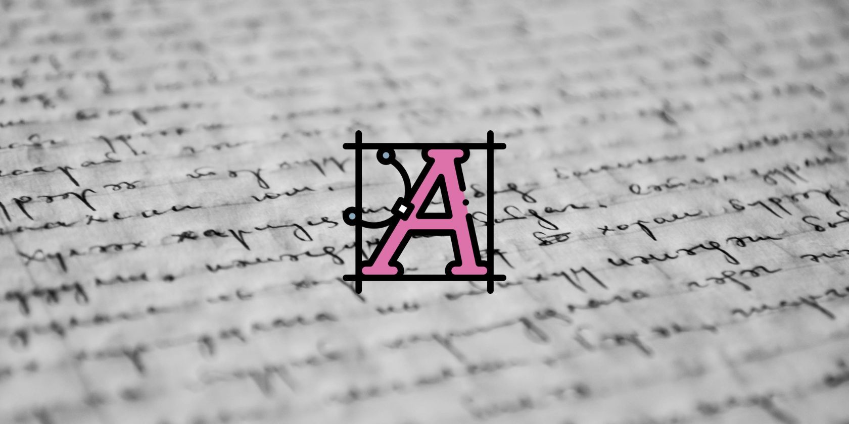 An image of the letter A in the center with an image of a written document as the background