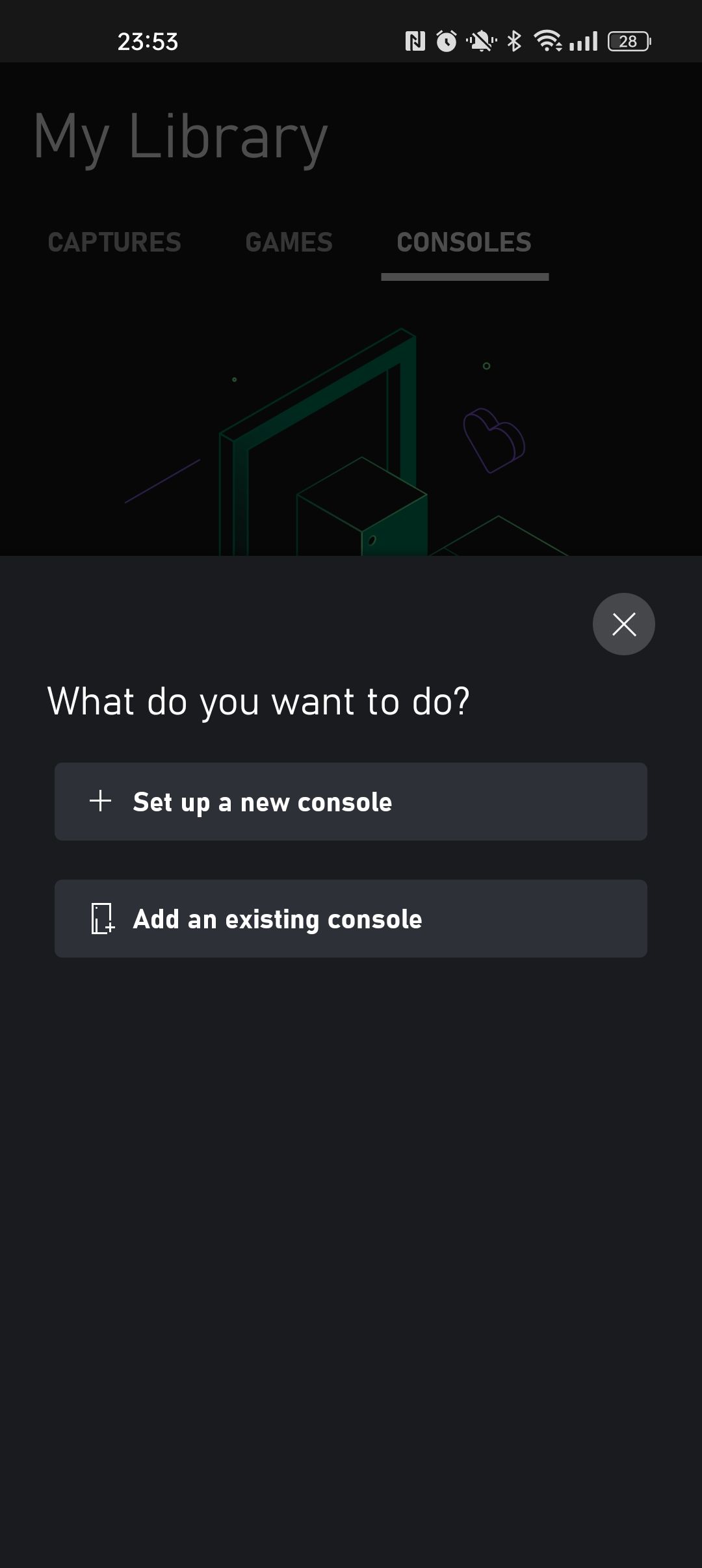 A mobile screenshot of the console set up screen on the Xbox App for Android 