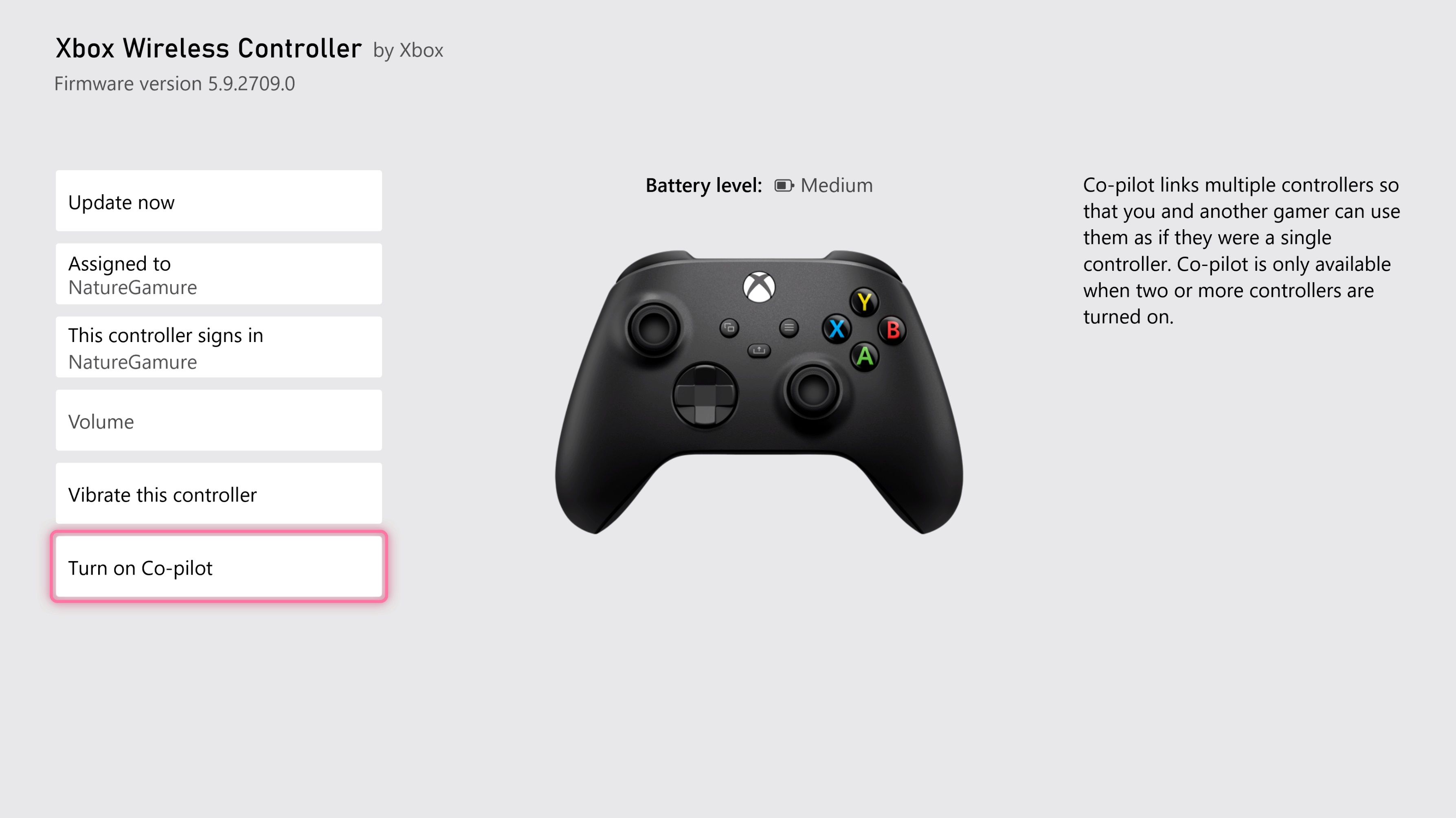 Configurações do controlador de acessibilidade do Xbox Series XS Ative o CoPilot