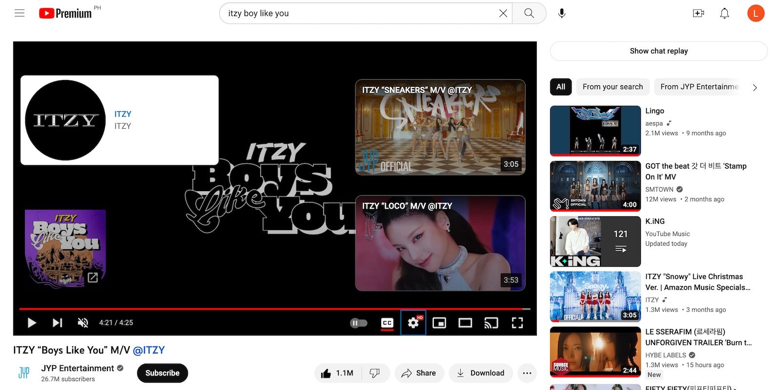 Video âm nhạc YouTube Itzy với thẻ kết thúc ở bốn góc
