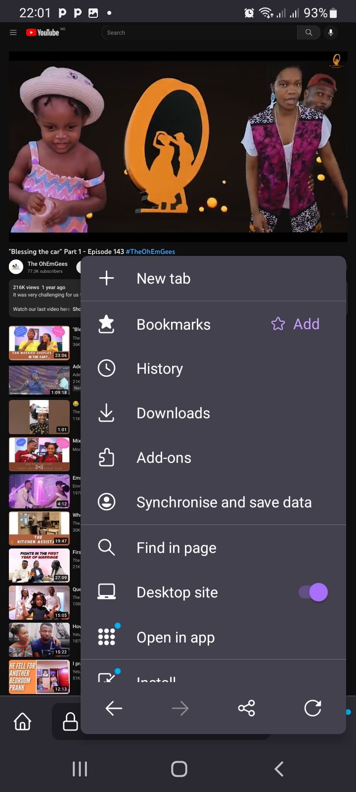 YouTube web app desktop site option