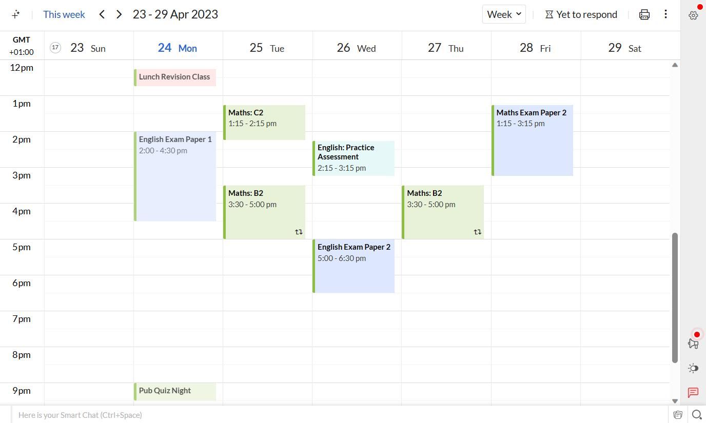 Zoho Calendar Monthly View Interface