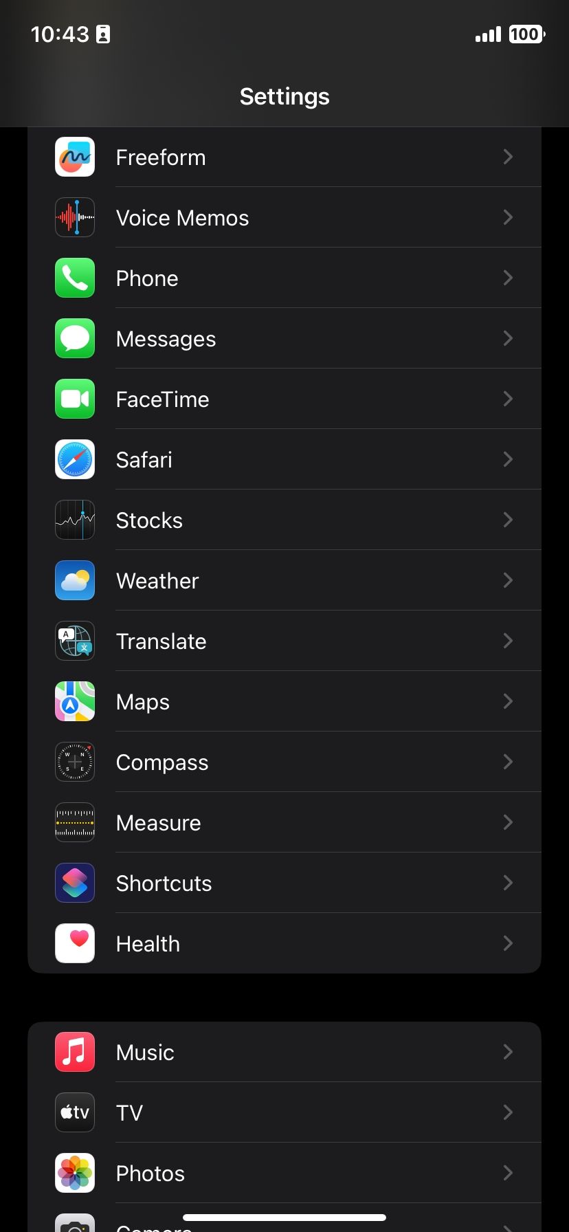 iOS Settings app